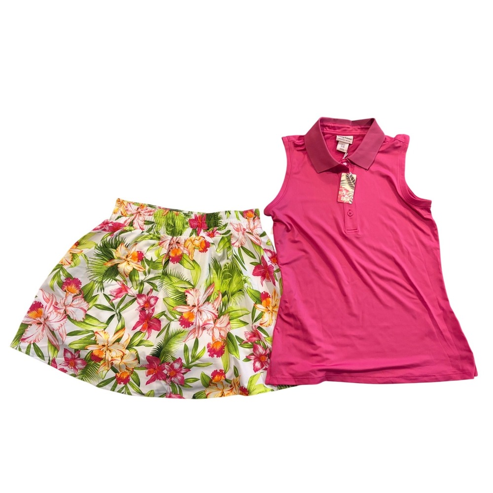 Tommy Bahama Womens XS Pink Sleeveless Polo & Floral Skort 2 Piece Set NWT